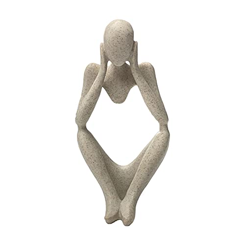 Sandstone Resin Thinker Style Abstract Sculpture Statue Collectible Figurines Home Office Bookshelf Desktop Decor(Sandstone - Left Reverie)