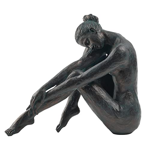 Guichifun Sitting Man Sculptures Home Decor - Resin Bronze Sitting Posture Holding Arms Legs Lonely Statues Decorative Objects Outdoor Gift for Men 9.25 x 5.25 x 7.5 Inch