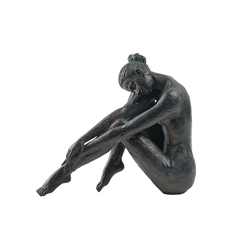 Guichifun Sitting Man Sculptures Home Decor - Resin Bronze Sitting Posture Holding Arms Legs Lonely Statues Decorative Objects Outdoor Gift for Men 9.25 x 5.25 x 7.5 Inch