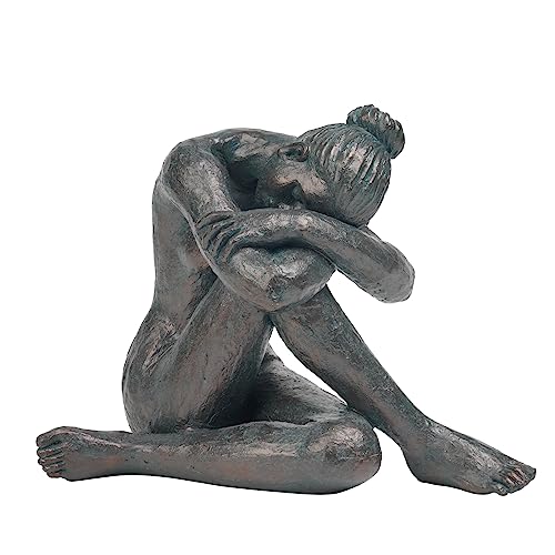 Guichifun Sitting Man Sculptures Home Decor - Resin Bronze Sitting Posture Holding Arms Legs Lonely Statues Decorative Objects Outdoor Gift for Men 9.25 x 5.25 x 7.5 Inch