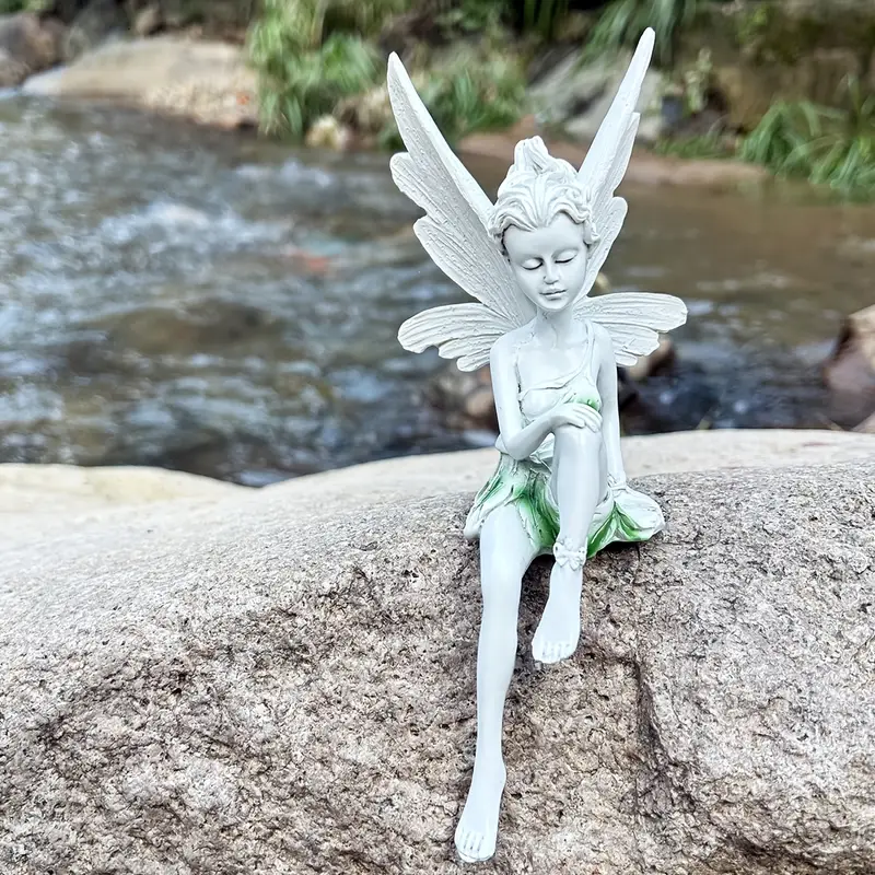 Sitting Fairy Statue for Garden – White Resin Fairy Figurine, Outdoor Yard Decoration, Handcrafted Fairy Ornament for Home, Patio, Lawn, and Office Décor