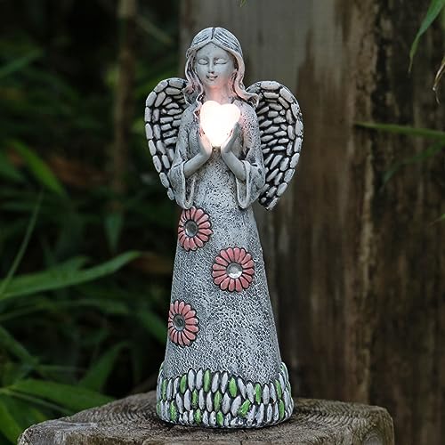 Garden Angel Decor for Outside,Solar Angel Statue for Outdoor,Angel Garden Figurine with Resin,Angel Sculpture for Patio Lawn Yard Porch Decoration,Garden Gift