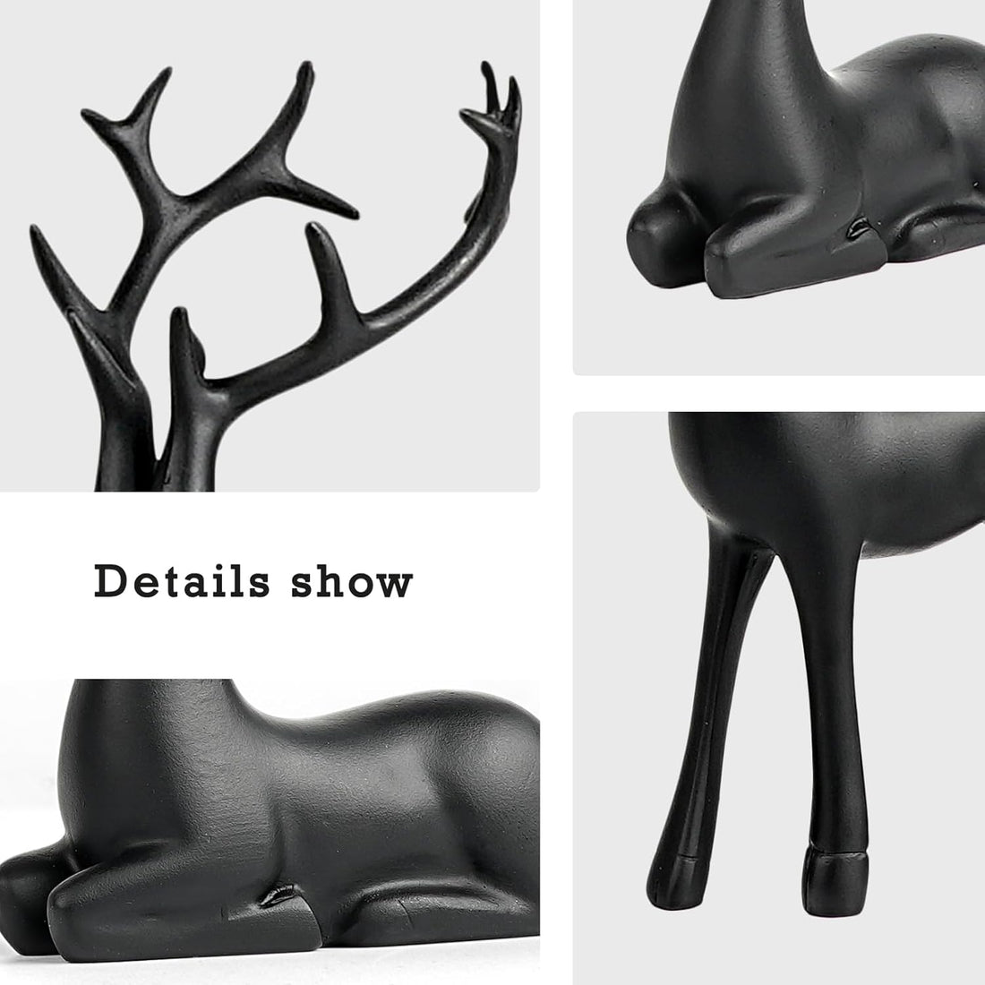 2 Pcs Christmas Reindeer Sculpture, Resin Deer Christmas Decoration, Matte Black Resin Elk Statues for Home Decor, Ideal for Living Room, Bedroom, Office, Bookshelf, and Desk Ornaments