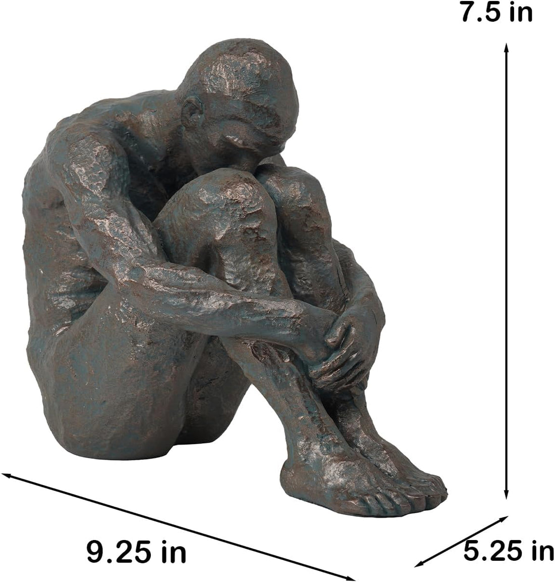 Guichifun Sitting Man Sculptures Home Decor - Resin Bronze Sitting Posture Holding Arms Legs Lonely Statues Decorative Objects Outdoor Gift for Men 9.25 x 5.25 x 7.5 Inch