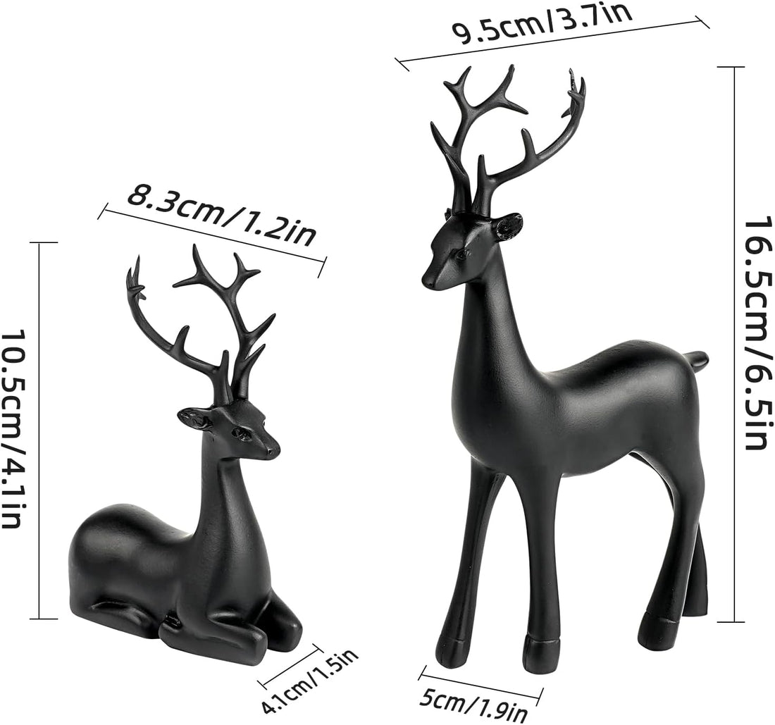 2 Pcs Christmas Reindeer Sculpture, Resin Deer Christmas Decoration, Matte Black Resin Elk Statues for Home Decor, Ideal for Living Room, Bedroom, Office, Bookshelf, and Desk Ornaments