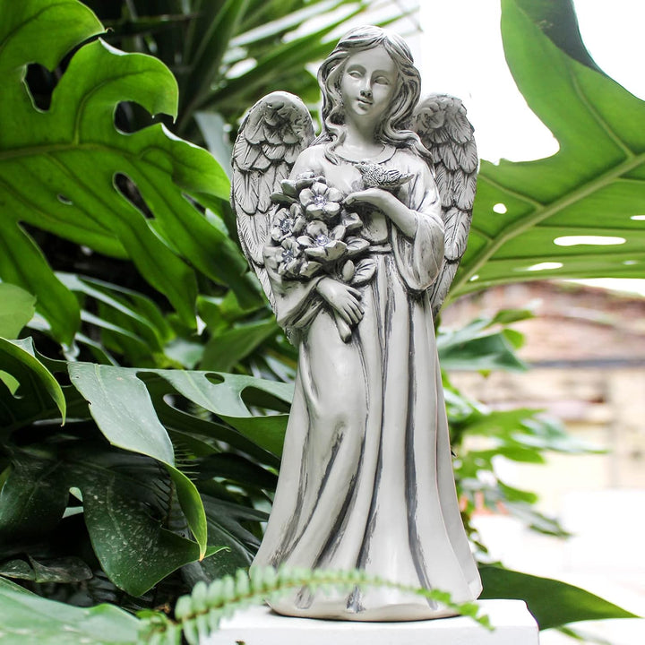 Garden Angel Decor for Outside,Solar Angel Statue for Outdoor,Angel Garden Figurine with Resin,Angel Sculpture for Patio Lawn Yard Porch Decoration,Garden Gift