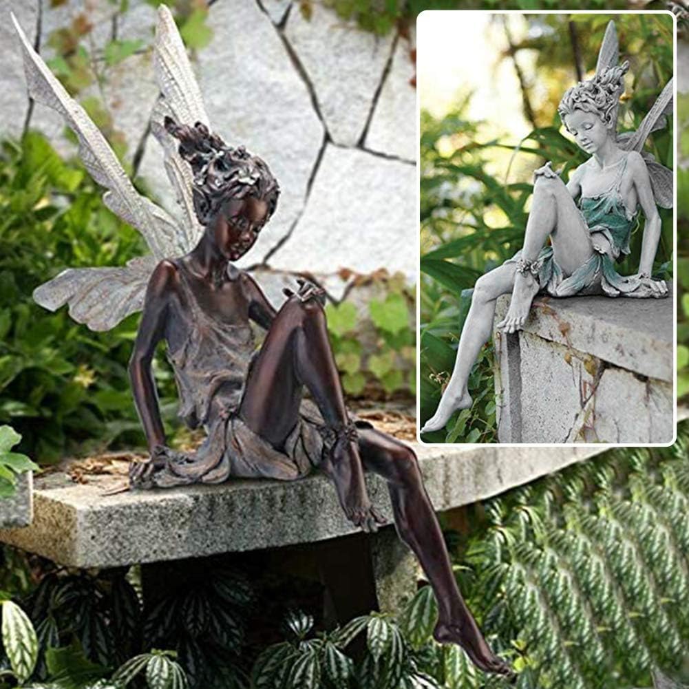 EKDJKK Sitting Fairy Statue Garden Ornament Resin Craft Landscaping Yard Decoration Park Lawn Decoration Home Patio Garden White