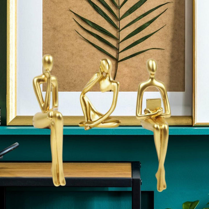 Gold Home Decor Thinker Statue Accents, Set of 3 Thinker Sculptures Office Decor Modern Abstract Resin Decoration on Shelf Table Desk for Living Room Office Bedroom (Small Gold)