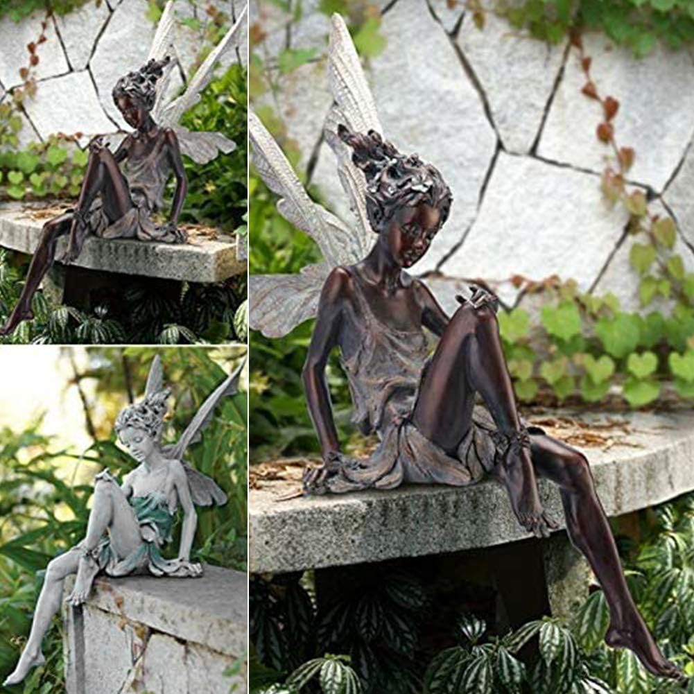 EKDJKK Sitting Fairy Statue Garden Ornament Resin Craft Landscaping Yard Decoration Park Lawn Decoration Home Patio Garden White