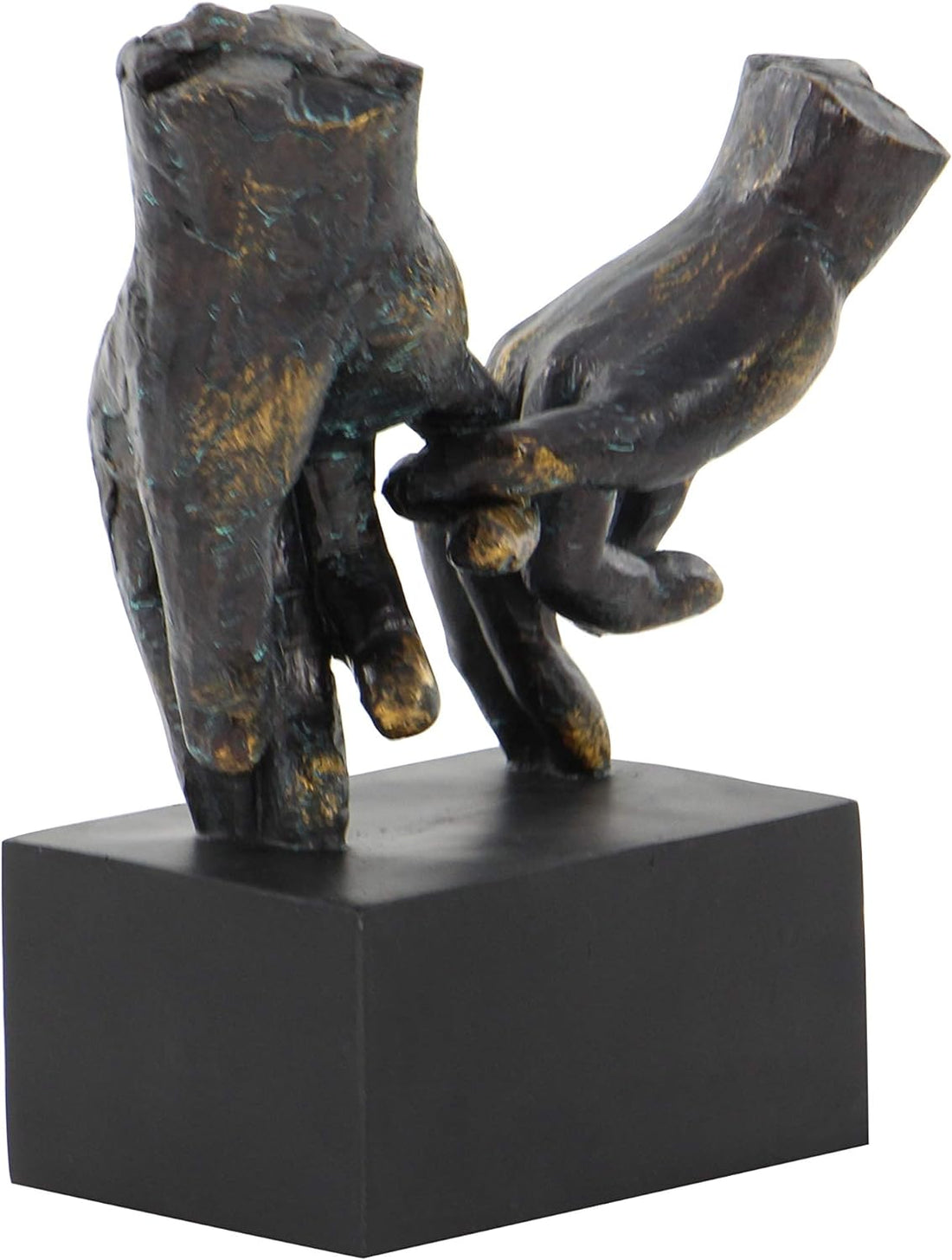 Deco 79 Polystone Hands Decorative Sculpture Weathered Patina Linked Home Decor Statue with Block Base and Gold Accents, Accent Figurine 9" x 4" x 10", Black