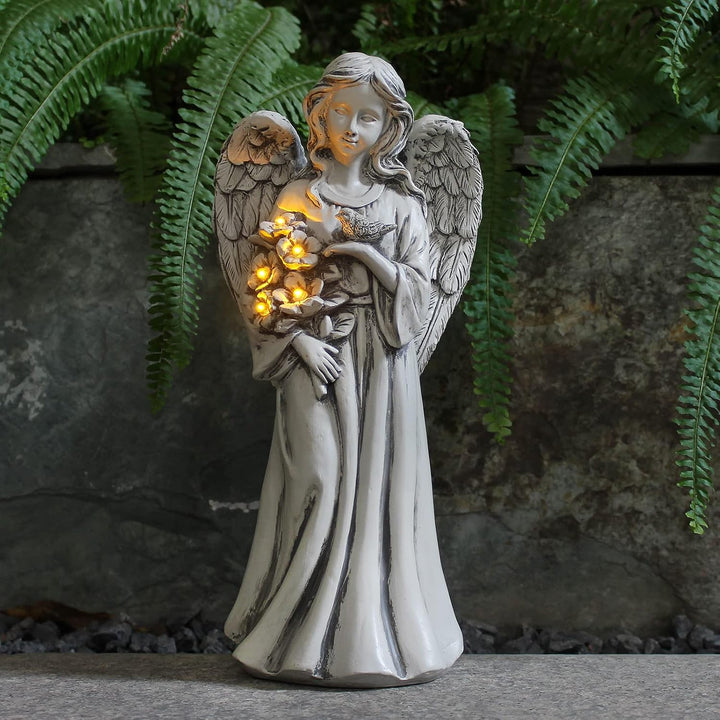 Garden Angel Decor for Outside,Solar Angel Statue for Outdoor,Angel Garden Figurine with Resin,Angel Sculpture for Patio Lawn Yard Porch Decoration,Garden Gift