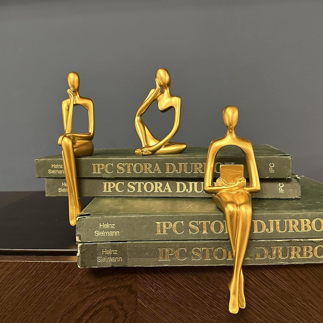 Gold Home Decor Thinker Statue Accents, Set of 3 Thinker Sculptures Office Decor Modern Abstract Resin Decoration on Shelf Table Desk for Living Room Office Bedroom (Small Gold)