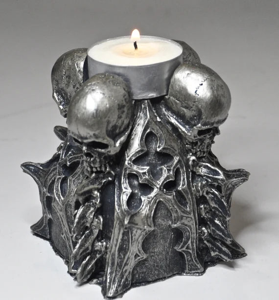 Requiem Gothic Candle Holder – Skull & Bones Spooky Decor