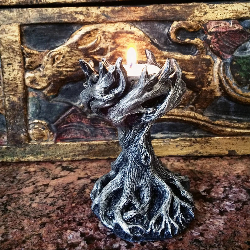 Yggdrasil Tea Light Holder – Fantasy Resin Candle Decor