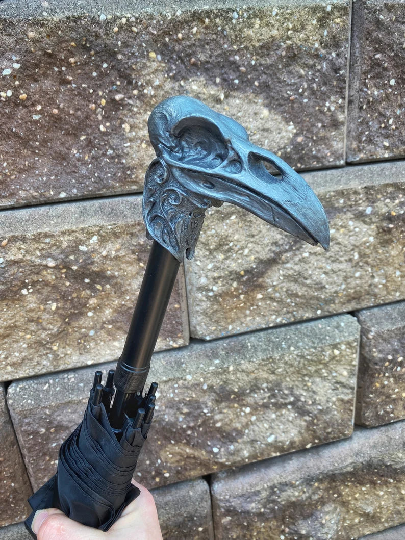 Raven Skull Umbrella – Dark Victorian Gothic Cane Accessory