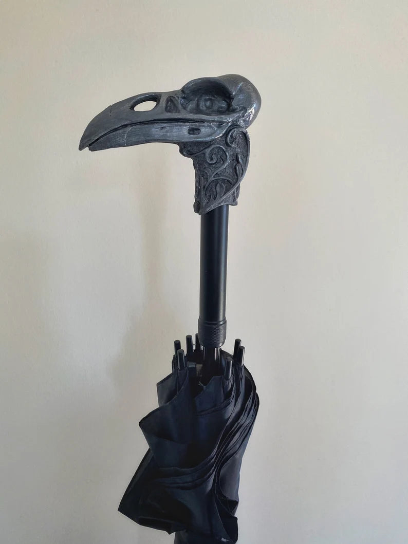 Raven Skull Umbrella – Dark Victorian Gothic Cane Accessory