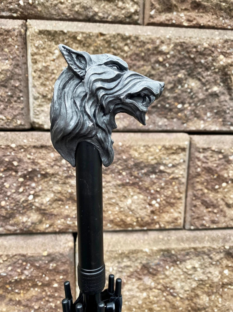 Wolf Head Umbrella – Gothic Medieval Direwolf Cane Accessory